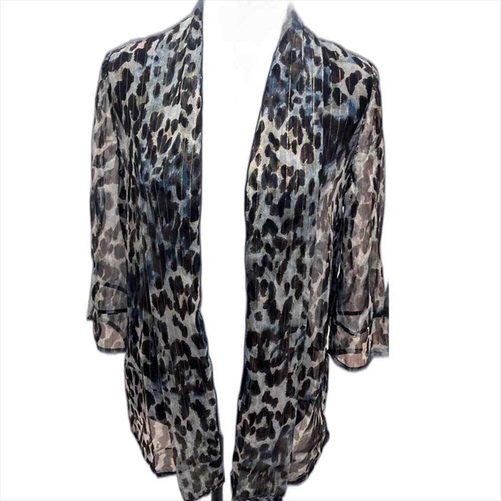 Open Front Kimono Chico's Animal Luster Sheer Misty Teal color  Size 2.5  L/14
